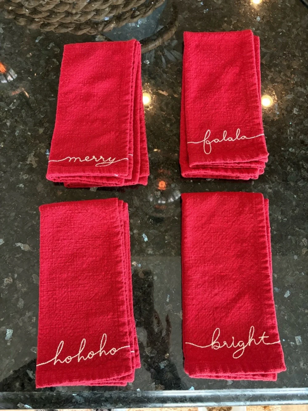 Holiday Sentiment Organic Cotton Napkins - Set Of 4, LIKE NEW